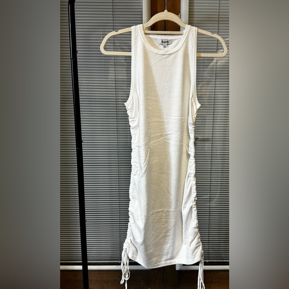525 America White Ruched Sleeveless Mini Dress Small NWT Viscose Blend - Picture 5 of 9